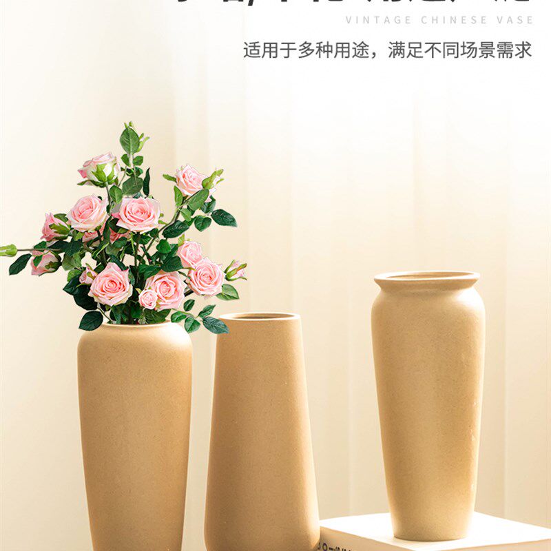 复古水培绿植花盆干花插花摆件家用客厅高款粗陶装饰品花瓶摆件