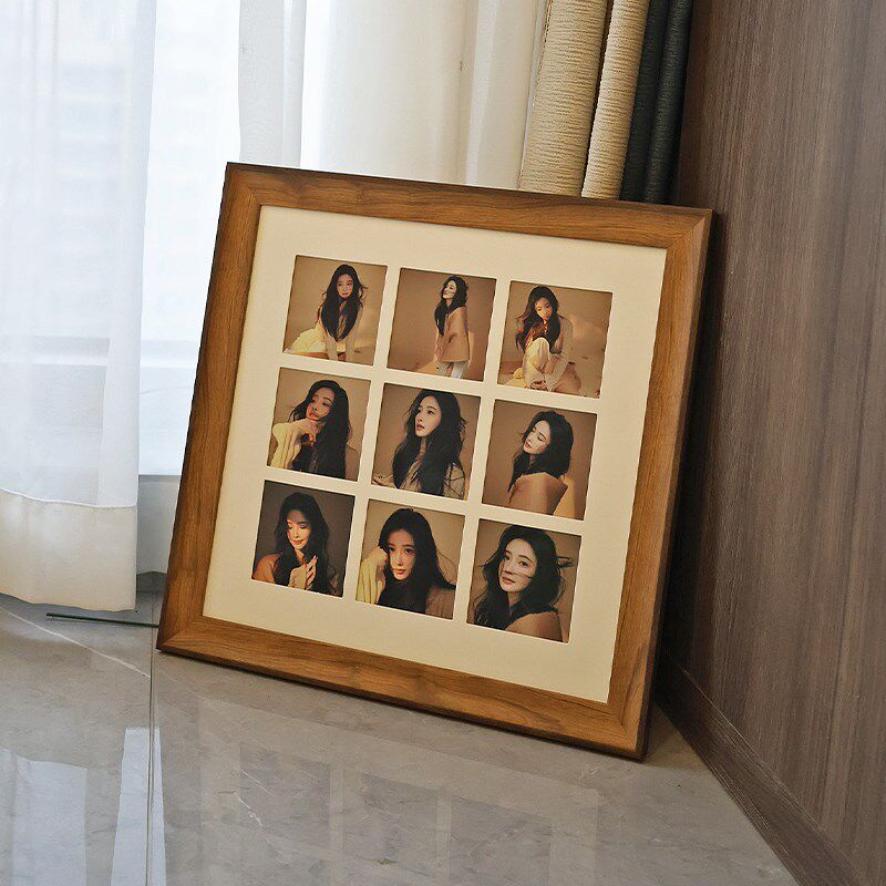 五月画馆九宫格中古风棕色相框宽边画框来照片定制油画水彩树叶框