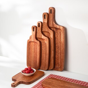 长方形木质牛排盘西餐盘带把手实木披萨板托盘木制餐盘牛扒木盘子