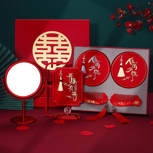 结婚镜子梳子一对红色对梳陪嫁礼盒套装婚庆用品大全高档化妆喜镜
