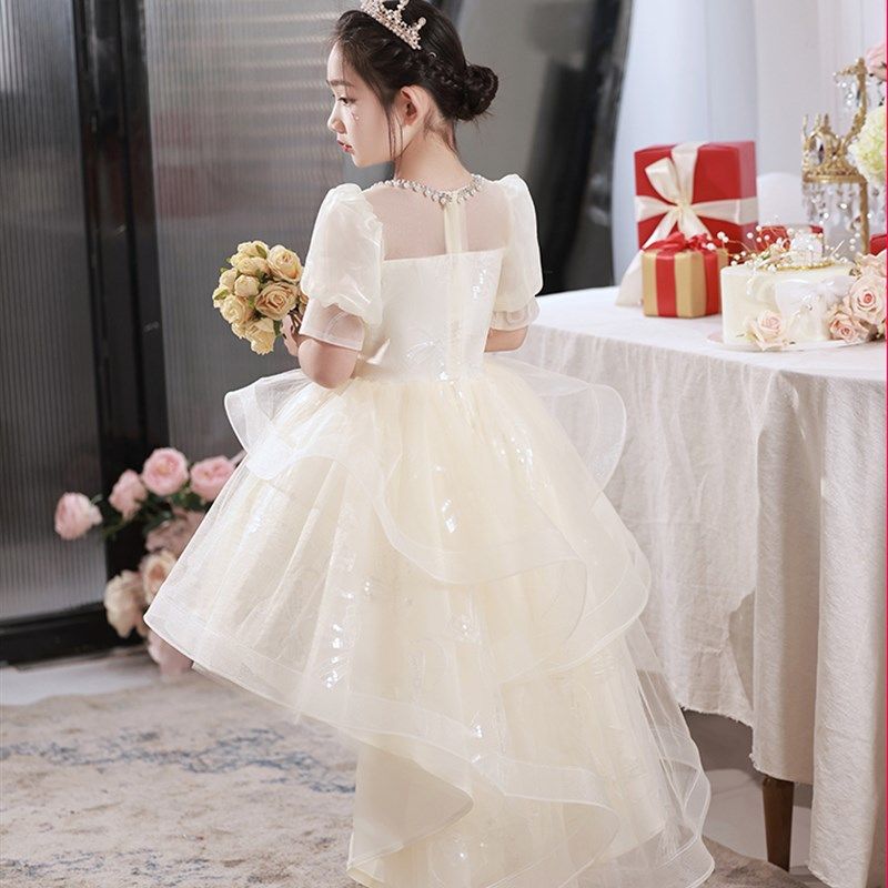 儿童前短後长礼服公主裙女童生日小女孩花童主持人钢琴演出服夏季