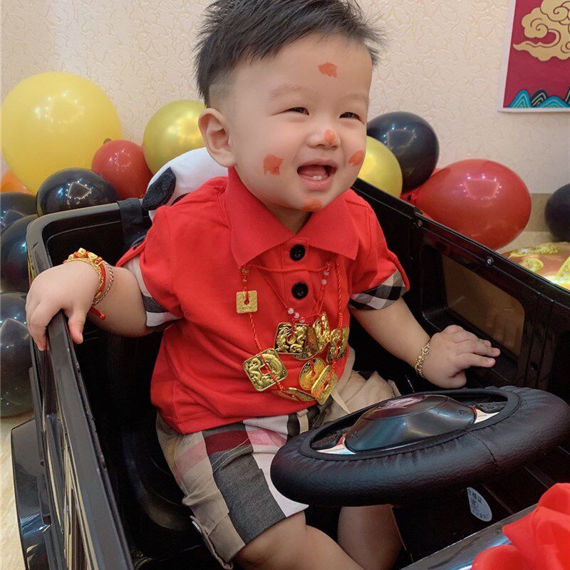 男童夏装红色polo衫儿童衬衫洋气男宝宝周岁服纯棉T恤英伦风童装