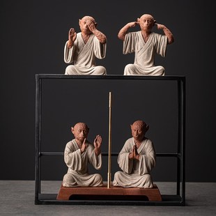 炼器创意紫砂三不猴子摆件中式孙悟空家居客厅茶桌装饰品鱼缸造景