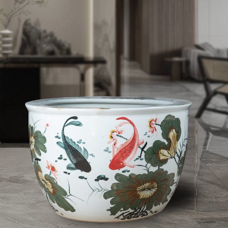 景德镇中式手绘陶瓷金鱼缸睡莲盆荷花缸乌龟缸客厅户外大水缸庭院,宠物/宠物食品及用品,桌面缸,淘宝优惠券,粉丝福利购,淘宝优惠卷