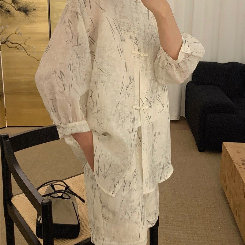 阿茶与阿古松林国风盘扣休闲防晒套装男夏季新款国潮衬衫短裤,男装,休闲运动套装,淘宝优惠券,粉丝福利购,淘宝优惠卷