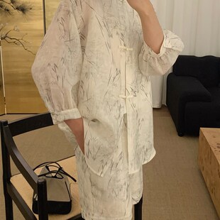 阿茶与阿古松林国风盘扣休闲防晒套装男夏季新款国潮衬衫短裤