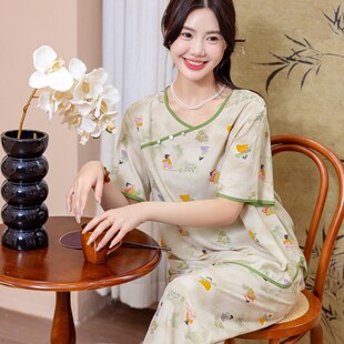 新中式中国风棉绸睡衣女春秋款夏仕女图2024新款高级感家居服套装