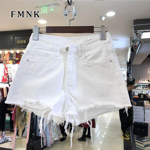白色破洞牛仔短裤女夏季薄款超短牛仔裤高腰宽松阔腿a字显瘦热裤