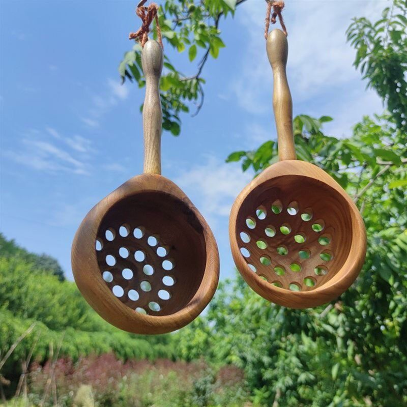 凉鱼凉虾做漏勺搅团鱼鱼木头工具漏瓢家用餐具木质实木疙瘩汤面鱼