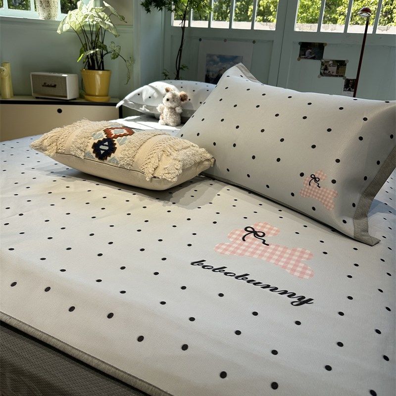 夏季凉感波点兔冰藤席夏凉席床笠款三件套1.5m1.8米母婴级可机洗,床上用品,凉席/草席/麻席,淘宝优惠券,粉丝福利购,淘宝优惠卷