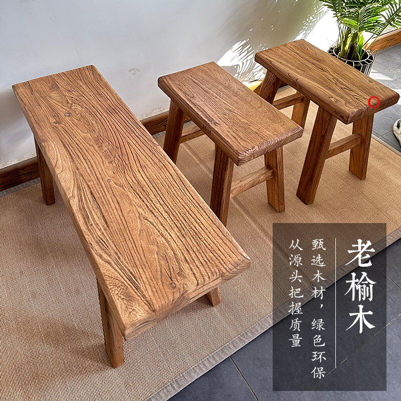 老榆木长条凳老门板方凳风化木家用餐厅原木板凳实木复古民宿定制