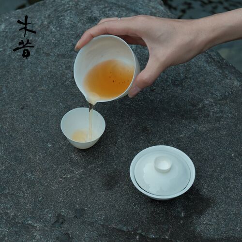 木昔手作薄胎白瓷手拓仰钟杯铃铛杯直口杯盖碗超薄盖碗公道苏丽君
