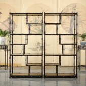 中式 茶叶茶具镂空展示架置物架正反用 复古筇竹手工竹制博古架明式