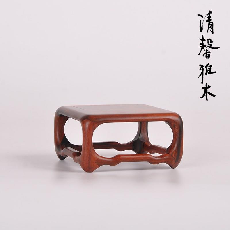 实木紫光檀酸枝摆件微型盆景花瓶古玩玉石中式小方几茶壶底座木托