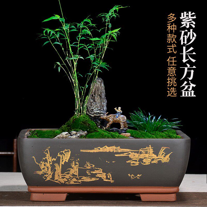 花盆紫砂花盆陶瓷花盆长方形盆景花盆榕树罗汉松迎客松灵芝老桩盆