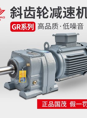 江苏国茂减速机GR斜齿轮硬齿面卧式带电机R37/48/57/67减速齿轮箱