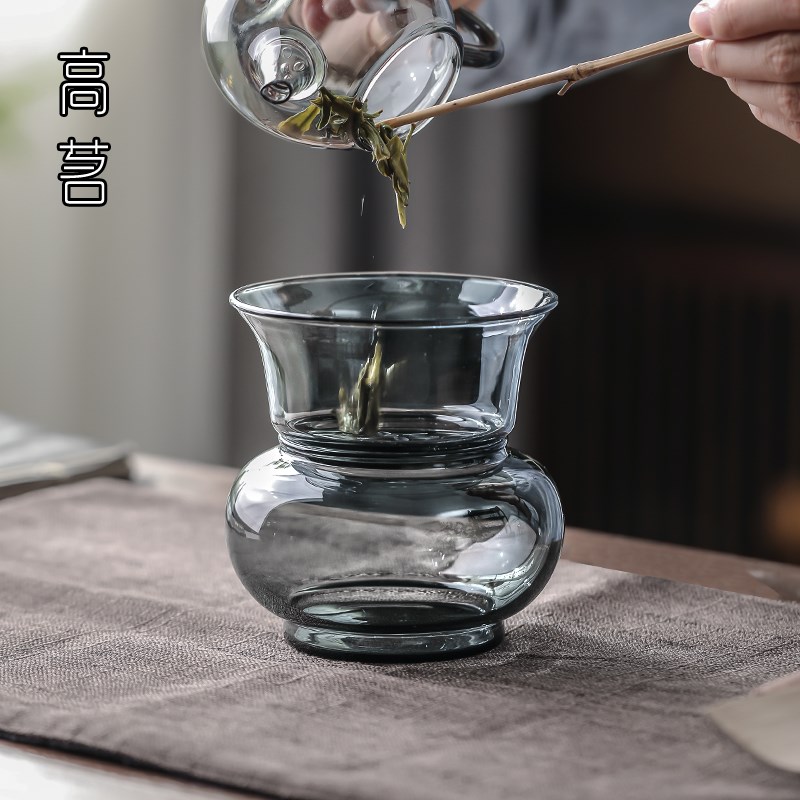 玻璃茶渣缸分体茶洗过滤网高级建水小型桌面二合一茶水废水桶水盂