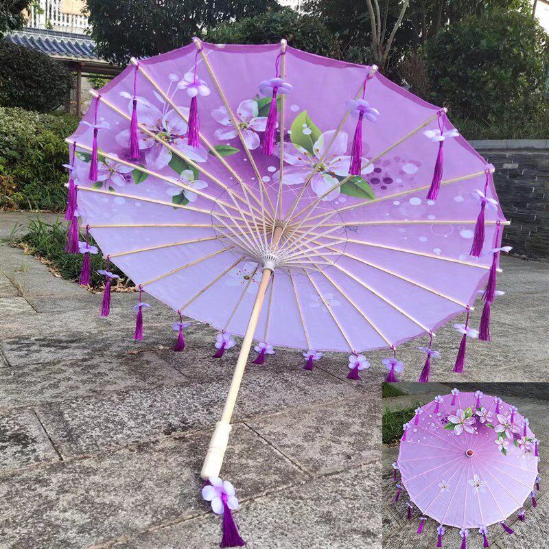 雨伞儿童古风花瓣流苏伞防雨古代汉服舞蹈伞装饰道具走秀演出跳舞