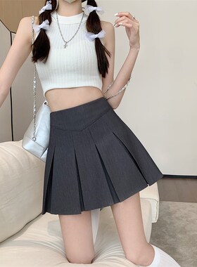 灰色百褶裙半身裙女夏季新款高腰短裙jk学院风西装裙子a字裙大码