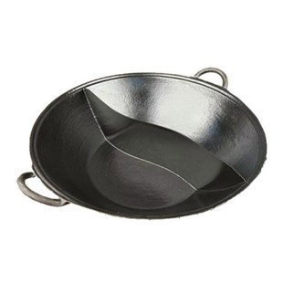 商用九宫格地摊市井老火锅锅具搪瓷生铁平圆底双耳鸳鸯子母免治锅