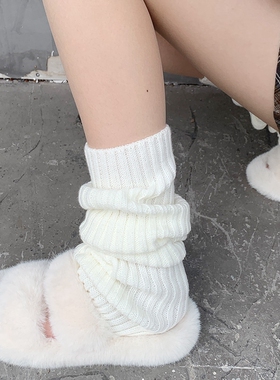 腿套女泡泡袜夏季小腿袜夏天黑色袜子中筒袜薄款JK白色针织袜套高