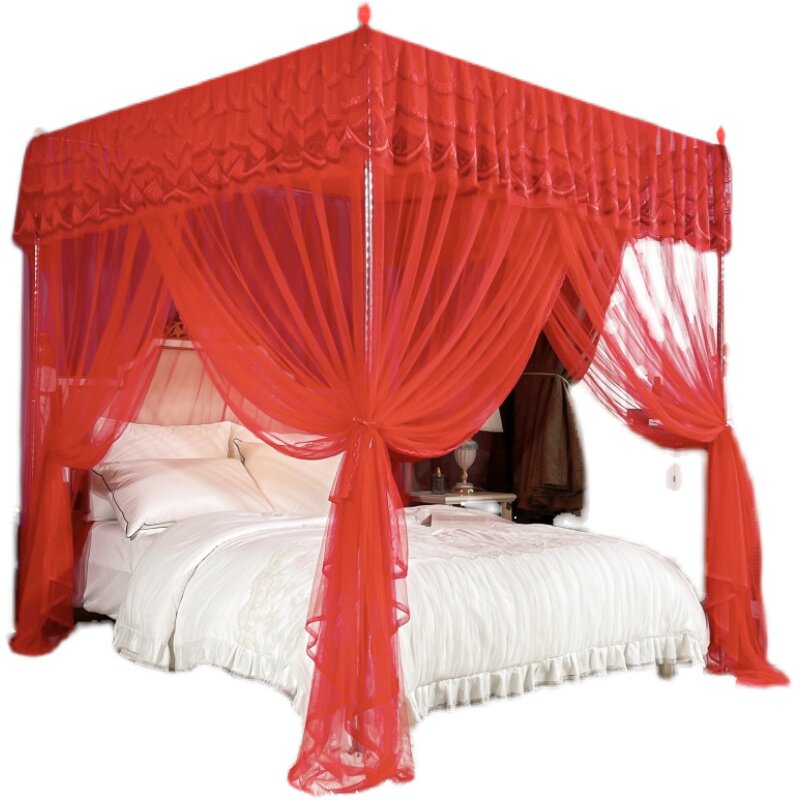 蚊帐结婚家用红色宫廷床帐落地婚房床幔加密三开门公主帐子床帘,床上用品,蚊帐,淘宝优惠券,粉丝福利购,淘宝优惠卷