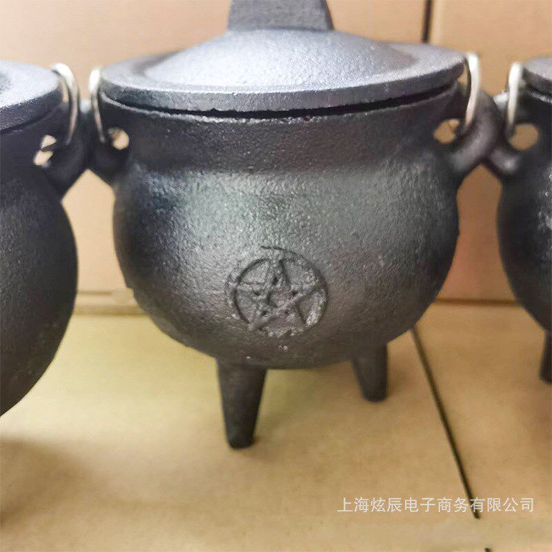 直销WICCA魔法燃烧锅小号五芒星三相月女巫锅道具锅用品摆件装饰