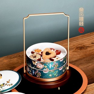 德罗嘉骨瓷创意仿古果盒干果盒点心盒国潮风家用食盒糕点盒茶点盘