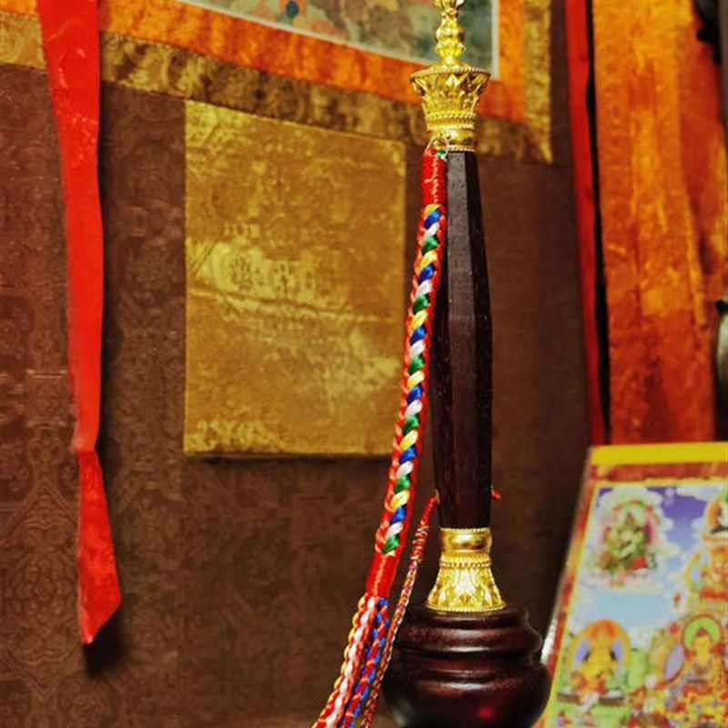 格萨尔王权杖实木底座木头底座高约11.5cm