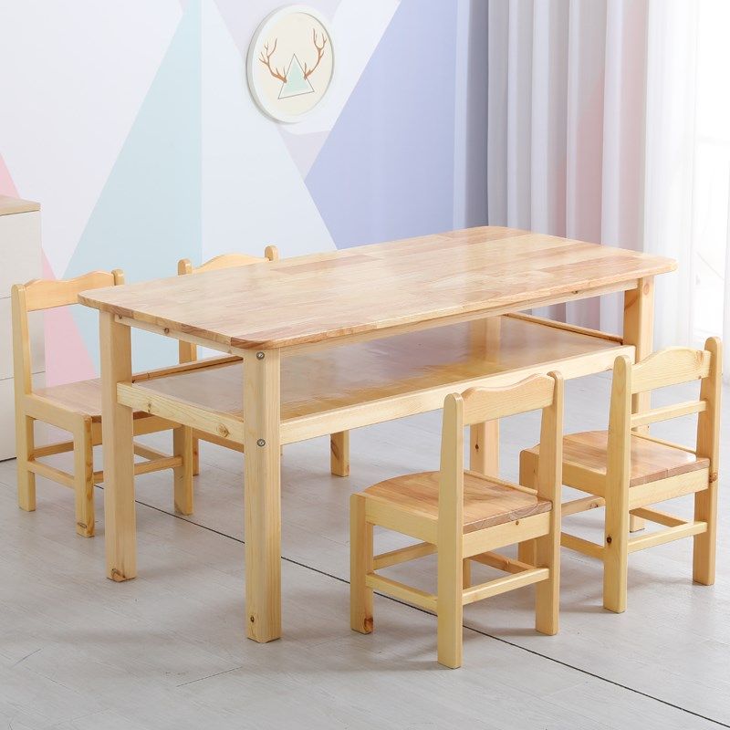 儿童实木课桌椅学生书桌家用画室美术机构绘画桌彩色椅子白色涂鸦