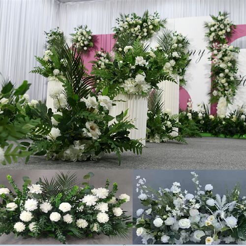 森系绿植婚庆布置白色小清新婚礼花艺舞台背景装饰路引地排花点花