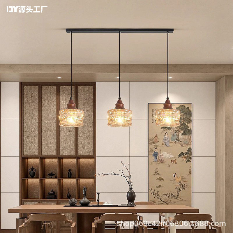 餐厅吊灯法式中古风三头玻璃吧台灯2026新款美式复古饭厅餐桌灯具图片