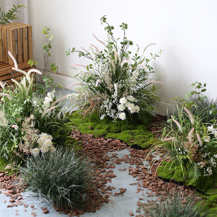 仿真芦苇草丛造景布置酒店橱窗拍照布置园景水池青苔插花绿植花丛