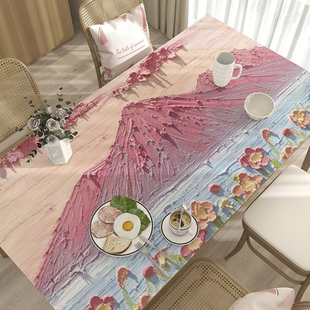 立体花卉桌布防水防油餐桌垫长方形皮革茶几保护垫高级感免洗可擦