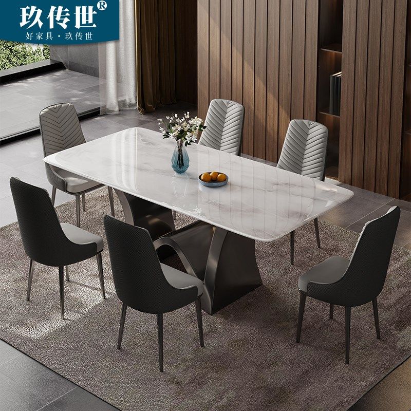 欧式天然大理石餐桌椅高级感长方形家用西餐厅超晶石奢石吃饭桌子,住宅家具,大理石餐桌,淘宝优惠券,粉丝福利购,淘宝优惠卷