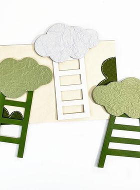 幼儿园墙面装饰材料创意黑板报文化墙贴创意挂饰吊饰木制白云木梯