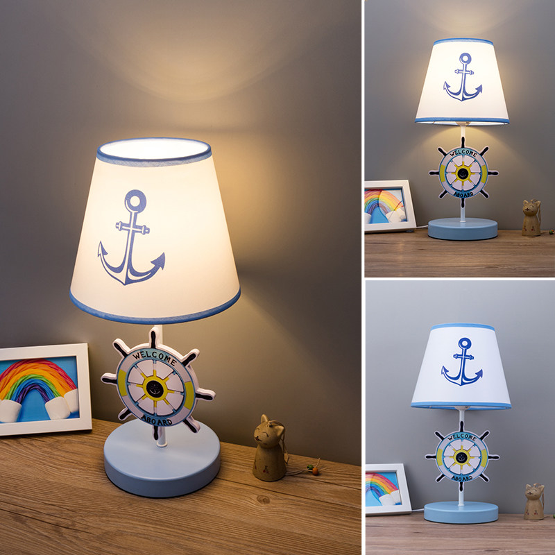 儿童房卡通台灯地中海卧室床头男女孩调光遥控创意学生护眼小夜灯