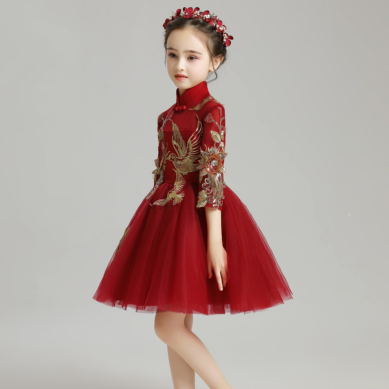 女童礼服公主裙儿童晚礼服女孩蓬蓬纱小主持人钢琴演出服长袖洋气
