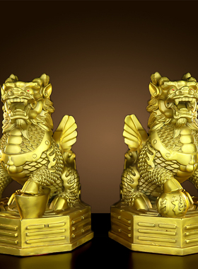 铜麒麟摆件一对纯铜八卦麒麟客厅店铺办公室家居装饰品开业送礼品