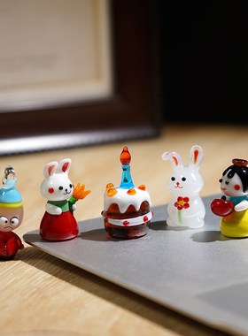 【童话镇】手工玻璃迷你琉璃小摆件可爱卡通公仔办公桌面装饰品