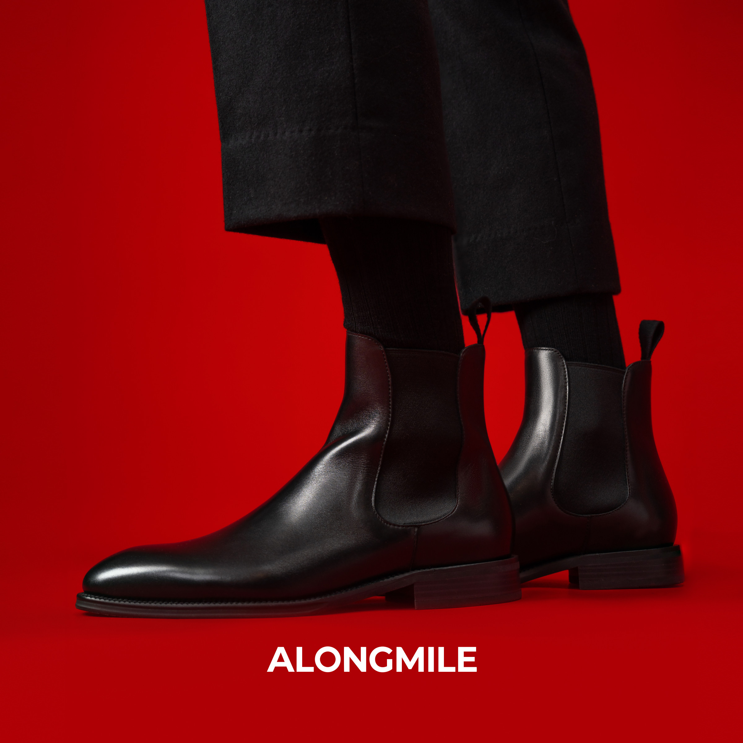 ALONGMILE黑色小牛皮切尔西靴男士短靴皮靴手工皮鞋男靴英伦复古,流行男鞋,切尔西靴,淘宝优惠券,粉丝福利购,淘宝优惠卷