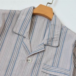 出日单 男士夏季薄款透气梭织棉泡泡纱短袖长裤睡衣家居服套装