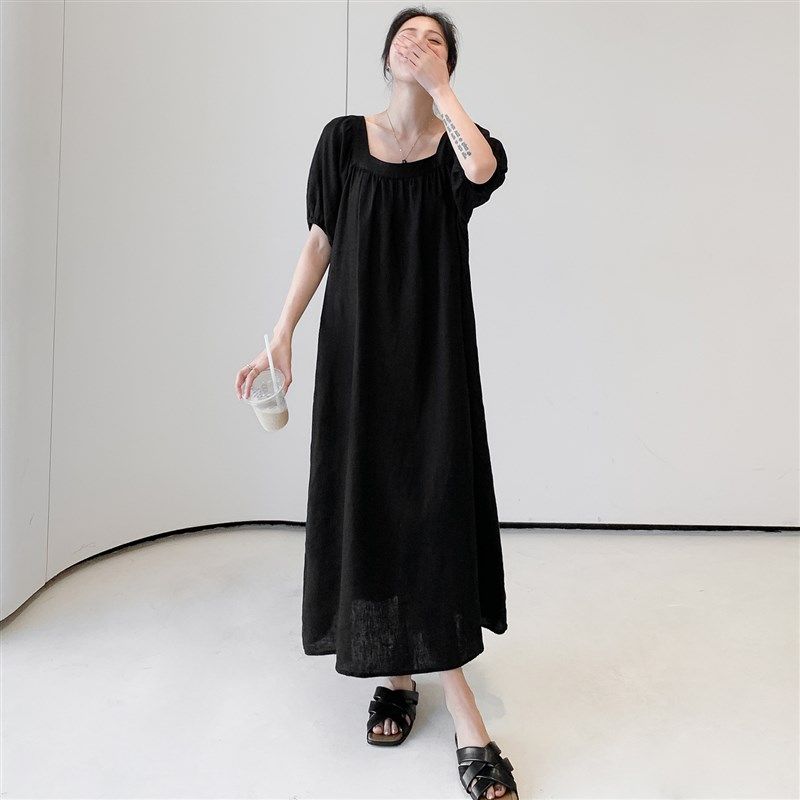 高级感气质休闲裙子2024春夏季新款大码宽松显瘦长款短袖连衣裙潮,女装/女士精品,连衣裙,淘宝优惠券,粉丝福利购,淘宝优惠卷