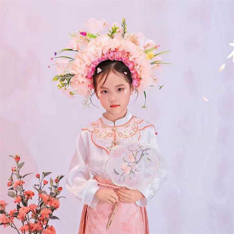女童汉服儿童马面裙粉色薄款新中式套装新品衬衫云肩国风明制簪花