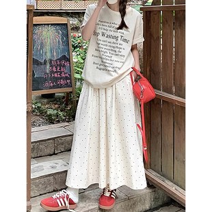 白色波点半身裙女夏季胖妹妹mm梨形身材高腰遮胯显瘦中长款a字裙