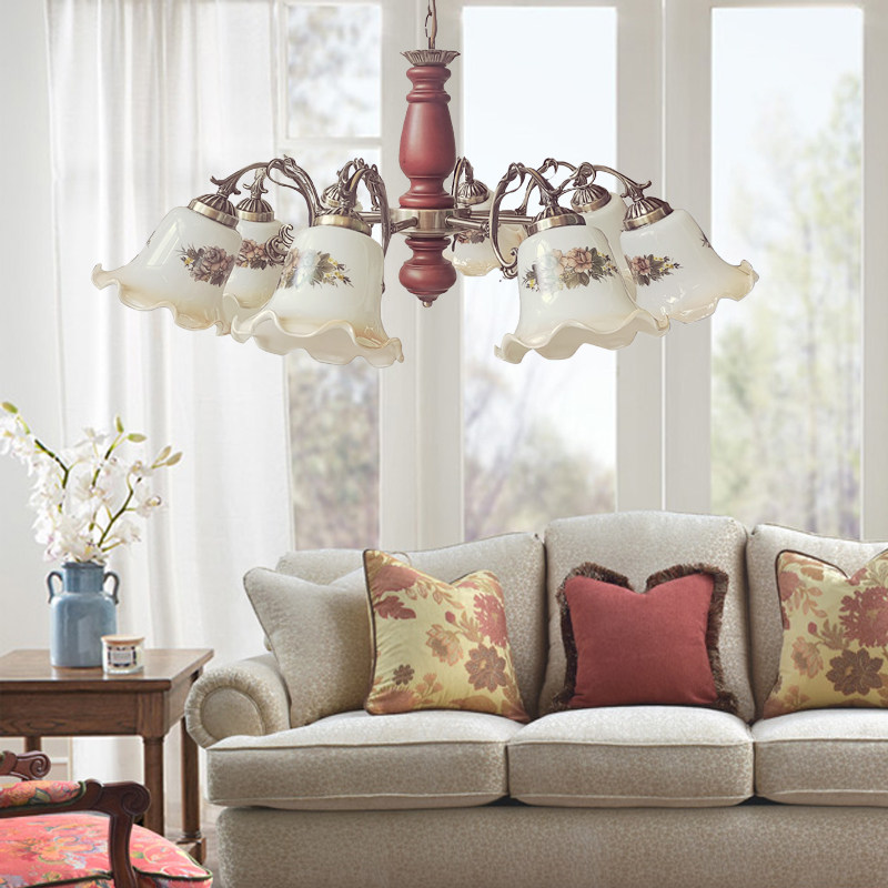 欧式客厅吊灯卧室美式乡村风格民国复古田园灯新中式实木彩绘灯具