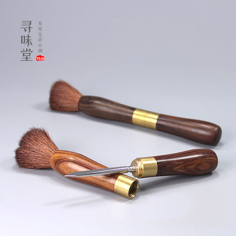 二合一双用养壶笔实木黑檀木花梨木普洱茶针茶刀功夫茶具配件