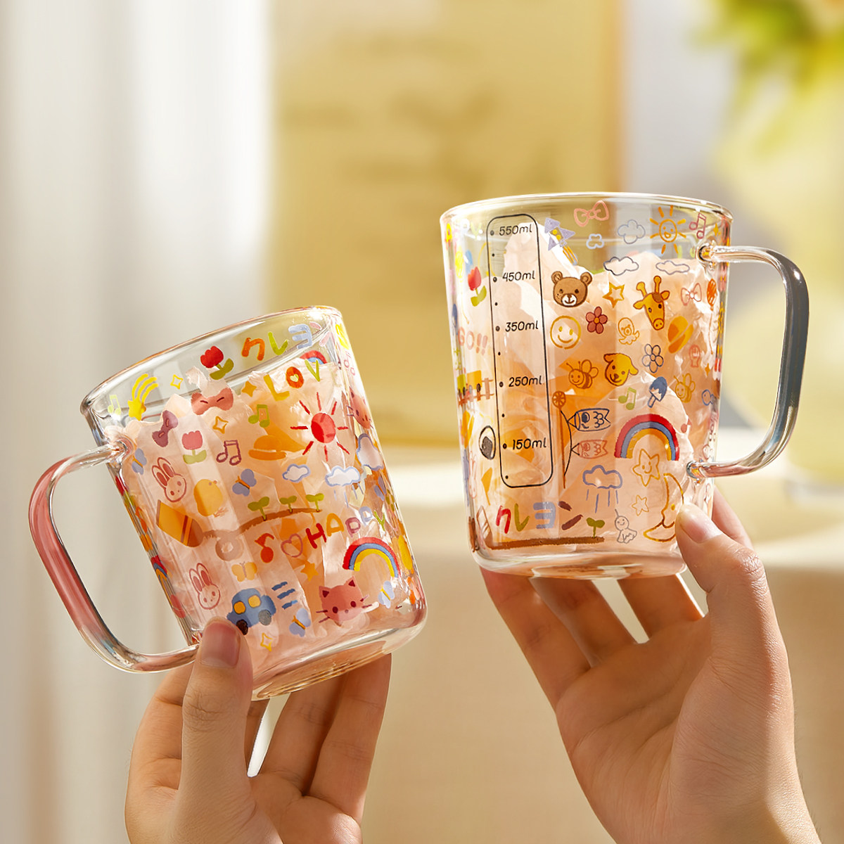 高硼硅玻璃杯耐高温儿童牛奶杯刻度早餐杯家用大容量喝水杯子