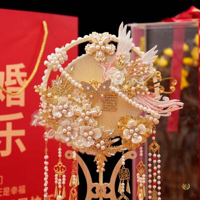 ∞送朋友结婚礼物重工奢华纯手工蚕丝喜扇送新娘结婚团扇diy材料