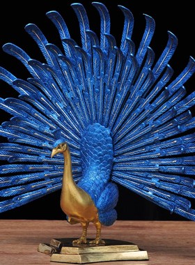 黄铜孔雀开屏摆件家居摆设玄关电视柜书房装饰品新房乔迁新居礼品